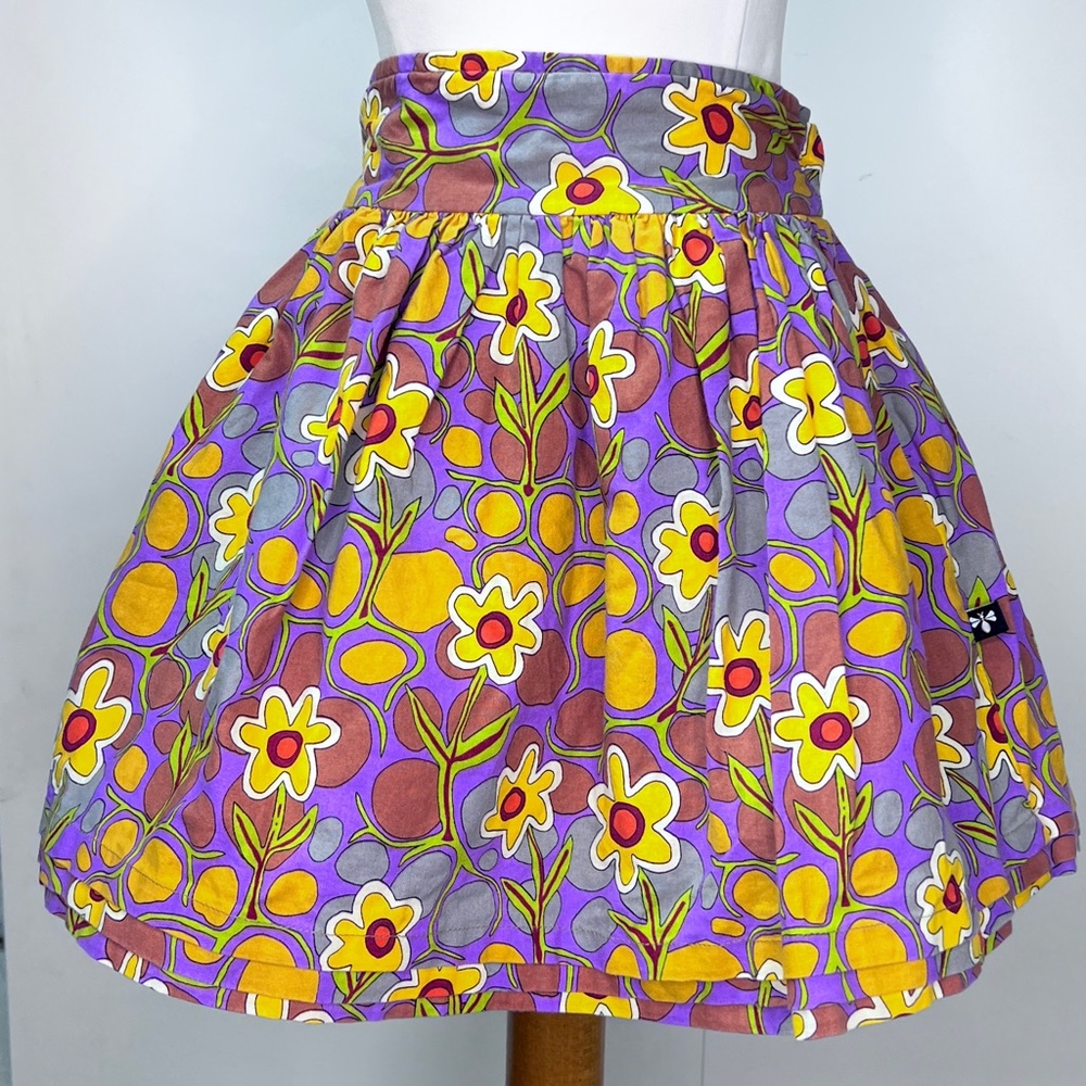 LLUM Reversible Dirndl Skirt, Flannel Reversible, Floral and Herringbone Gold